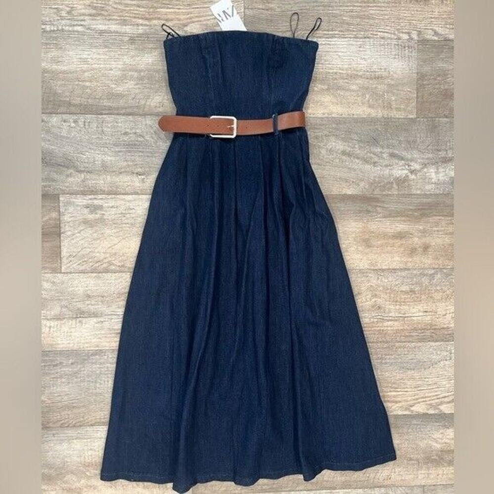 ZARA Blogger Fave Belted Strapless Dress NWT ✨ Elegant A-Line Size M - Picture 15 of 16